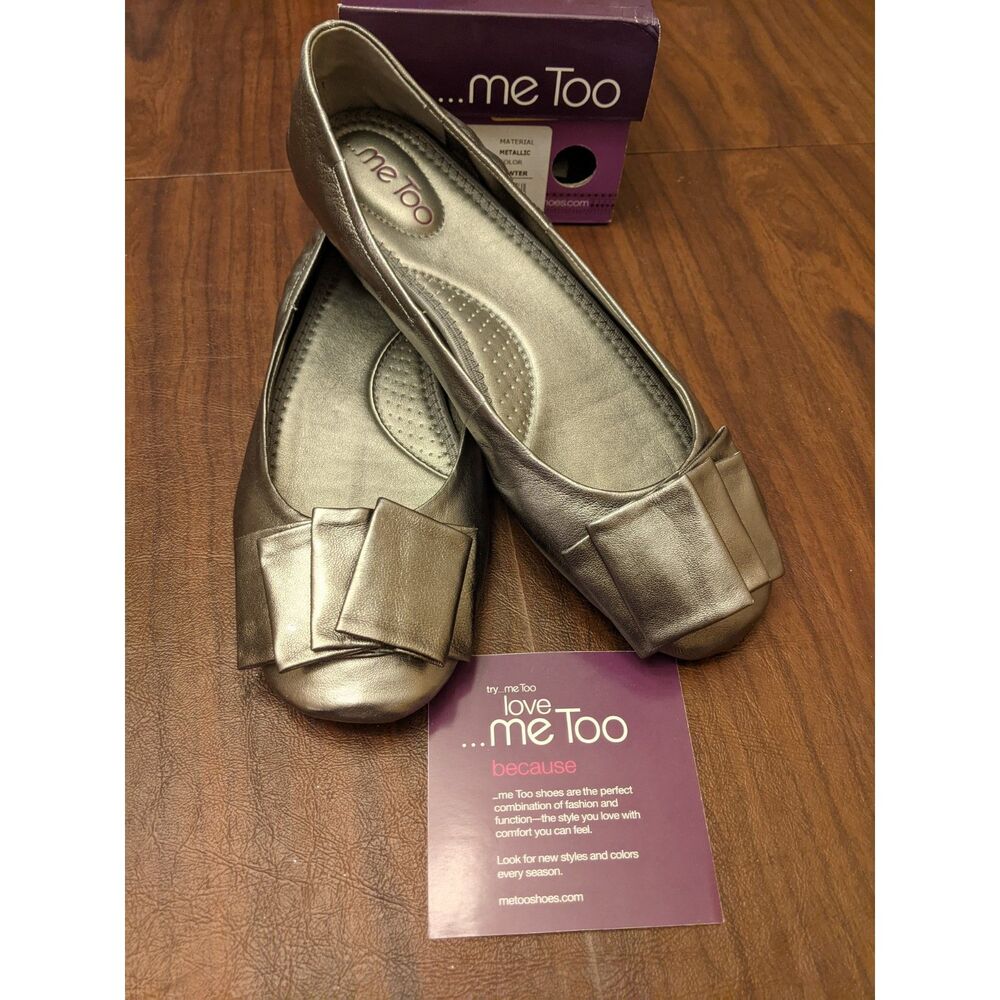 Me Too Women's US 9.5 M Lilyanas Metallic Pewter Leather Ballet Flats